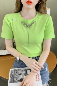 TR20339# 夏季短袖t恤女ins设计感链条绿色上衣高级感 服装批发女装服饰货源