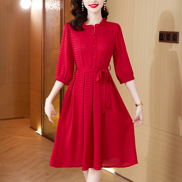 RM5849#春夏新款气质优雅时尚收腰显瘦中长款连衣裙
