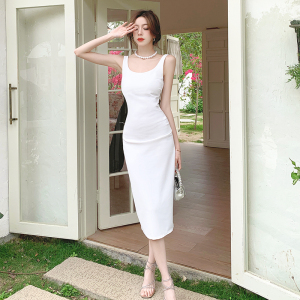 Ken Bean Dress Solid Color Extremely Elegant Square Neck Spicy Girl Tank Top High Waist Slim Wrap Hip Suspended Dress