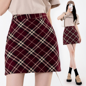 TR24703# 夏酒红格纹设计感短裙女韩版ins学生显瘦A字小个子半身裙