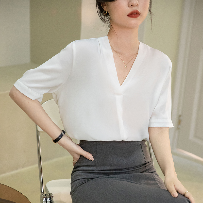 實拍2026夏季韓版百搭V領百搭短袖襯衫女上衣夏