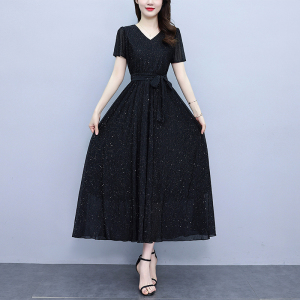 RM6143#夏季新款亮片工艺雪纺连衣裙长裙