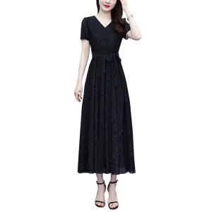RM6143#夏季新款亮片工艺雪纺连衣裙长裙