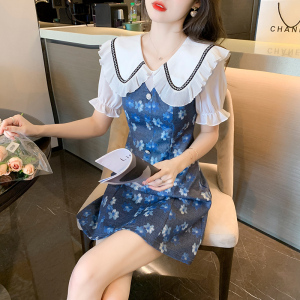 TR38838# 荷叶边碎花连衣裙女夏季新款法式收腰气质设计感娃娃领裙子 服装批发女装批发服饰货源