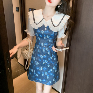 TR38838# 荷叶边碎花连衣裙女夏季新款法式收腰气质设计感娃娃领裙子 服装批发女装批发服饰货源