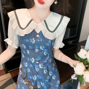 TR38838# 荷叶边碎花连衣裙女夏季新款法式收腰气质设计感娃娃领裙子 服装批发女装批发服饰货源