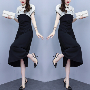 RM7367#大码女装复古改良旗袍平时可穿时尚过膝两件套长连衣裙