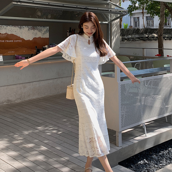 RM5897#夏季新款新中式名媛气质复古蕾丝修身包臀鱼尾摆连衣裙