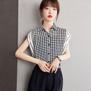 RM20995#夏短袖衬衫女千鸟格条纹设计感小众法式别致上衣
