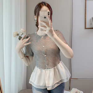 TR21336# 夏季新款法式小香风圆领韩版短款衬衣设计感小众衬衫上衣女士