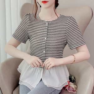 TR21336# 夏季新款法式小香风圆领韩版短款衬衣设计感小众衬衫上衣女士