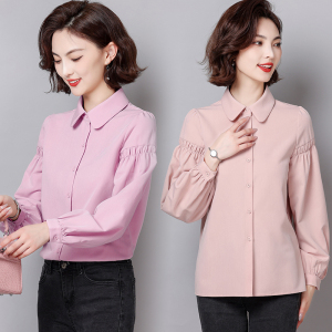 RM14504#新款法式甜美雪纺衬衫女设计感小众泡泡袖别致衬衣