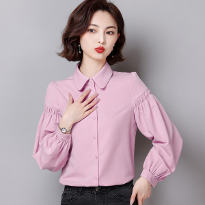 RM14504#新款法式甜美雪纺衬衫女设计感小众泡泡袖别致衬衣
