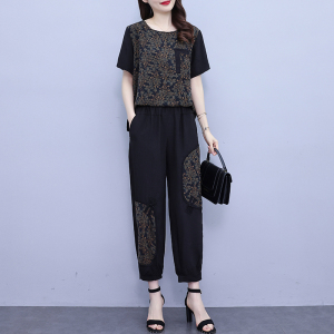 RM7136#夏季大码2023年夏两件套新款阔太太高贵洋气灯笼裤套装高级感