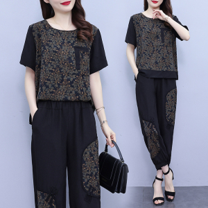 RM7136#夏季大码2023年夏两件套新款阔太太高贵洋气灯笼裤套装高级感