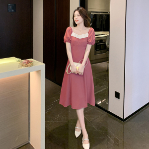 RM13669#夏季新款方领法式优雅连衣裙