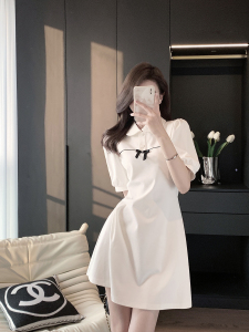 TR22519# 法式白色polo连衣裙夏季新款女装小香风高级感气质休闲裙子 服装批发女装服饰货源