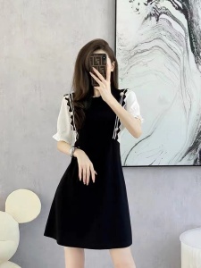 RM19559#夏季女装法式小香风黑色a字连衣裙2023女新款小个子显瘦裙子夏装