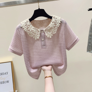 RM12028#甜美小清新短袖T恤夏季新款设计感小众减龄娃娃领短款上衣