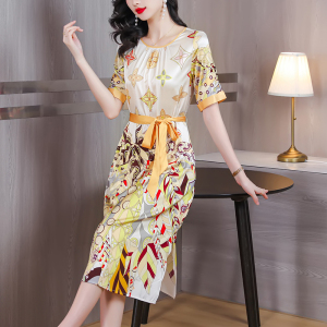 RM14196#杭州双绉真丝连衣裙夏季女新款高端奢华大牌桑蚕丝国际品牌长裙子