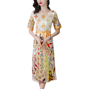 RM14196#杭州双绉真丝连衣裙夏季女新款高端奢华大牌桑蚕丝国际品牌长裙子