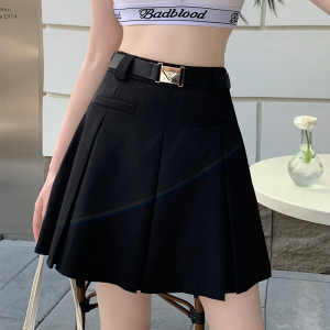 TR24705# 夏新款小个子设计感西装百褶半身裙高腰显瘦A字短裙韩版