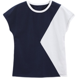 RM14551#圆领短袖T恤女士2022年夏季新款时尚都市通勤百搭拼接撞色上衣