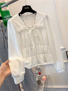TR23413# 春季韩版设计感小众系绳甜美减龄短款娃娃衫衬衣女 服装批发女装服饰货源