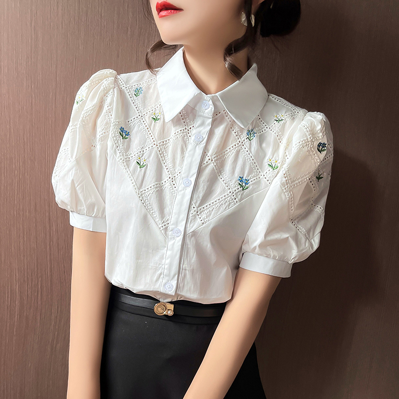 夏季正肩短袖雪紡襯衫女裝夏裝2026年新款上衣設計感小眾女士襯衣