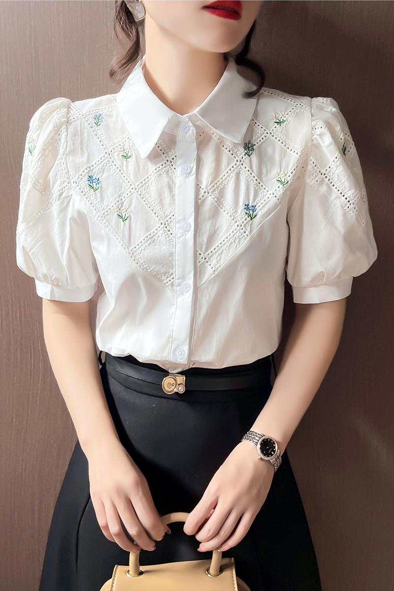 夏季正肩短袖雪紡襯衫女裝夏裝2026年新款上衣設計感小眾女士襯衣