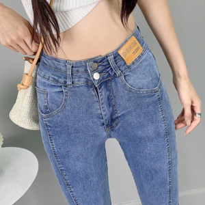 RM11076#牛仔喇叭裤高腰显瘦女小个子裤设计感小众开叉微喇裤