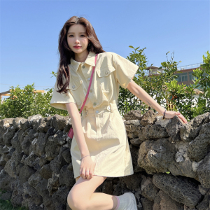 RM7146#夏季新款女装高级感短裙小众设计气质收腰粉色连衣裙子