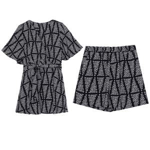 RM9446#大码女装夏季印花V领减龄显瘦上衣+短裤
