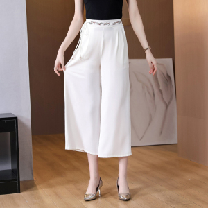 RM6828#新真丝休闲裤女夏季新款100%桑蚕丝高腰阔腿九分裤薄款高端