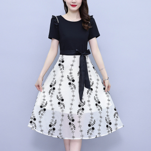 RM10353#大码女装2023夏季新款轻熟风气质时尚收腰显瘦拼接款连衣裙