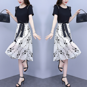RM10353#大码女装2023夏季新款轻熟风气质时尚收腰显瘦拼接款连衣裙