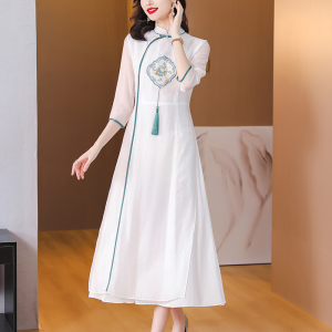 RM6214#新款气质高端刺绣修身复古中国风改良旗袍连衣裙