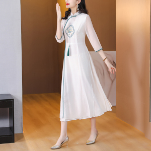 RM6214#新款气质高端刺绣修身复古中国风改良旗袍连衣裙