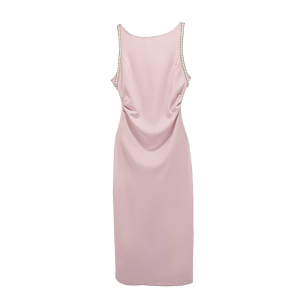 RM7300#夏法式高端气质修身连衣裙女纯色高腰显廋开叉长裙
