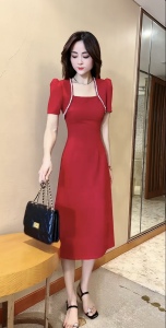 TR32695# 名媛气质连衣裙夏季新款简约设计感假两件修身显瘦裙子