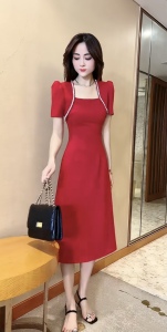 TR32695# 名媛气质连衣裙夏季新款简约设计感假两件修身显瘦裙子