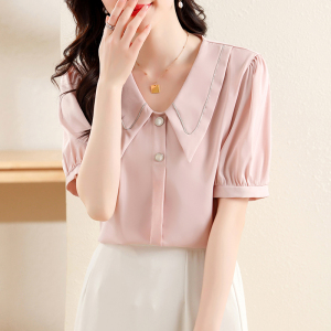 RM7676#夏季韩版新款减龄百搭设计感尖领小衫气质高级感缎面衬衫