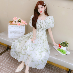 RM9418#夏季新款名媛风韩版小清新甜美淑女喇叭袖植物花卉连衣裙