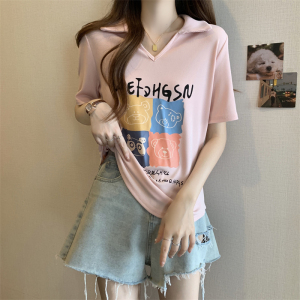 RM6529#大码女装2023夏季新款时尚休闲显瘦T恤印花短袖上衣