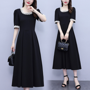 RM8680#大码胖mm2023年夏季新款气质减龄长裙收腰显瘦黑色连衣裙女
