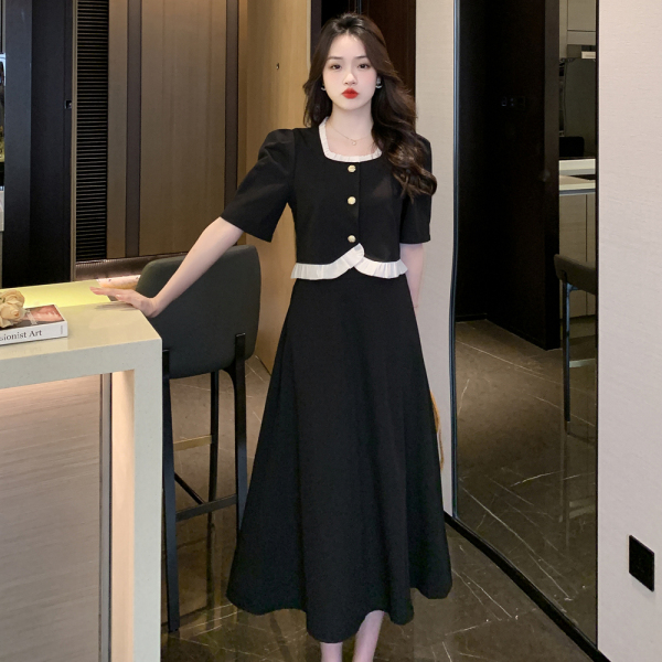 RM10695#夏季新款甜美减龄方领荷叶边A字遮肉显瘦时尚套装裙