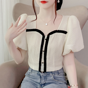 TR21339# 短袖T恤女夏季新款韩版温柔撞色短袖甜美减龄显瘦小香风上衣