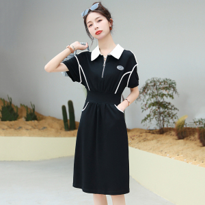 RM14187#卫衣裙女2023新款夏设计感拼接黑色连衣裙法式气质收腰显瘦中长裙