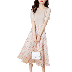 RM7425#夏季新款时尚气质流行圆领上衣小衫波点舒适优雅半身裙套装女