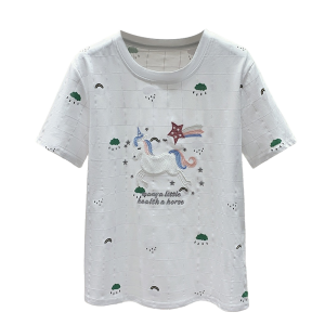 RM6606#白色印花正肩短袖T恤女夏季2023年新款圆领休闲刺绣半袖体恤